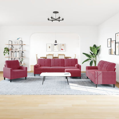 Set di Divani 4 pz con Cuscini e Rinforzi Rosso Vino in Velluto | homemem39