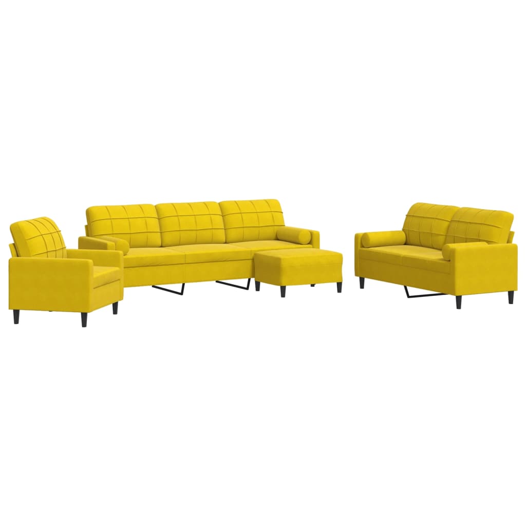 Set di Divani 4 pz con Cuscini e Rinforzi Giallo in Velluto - homemem39