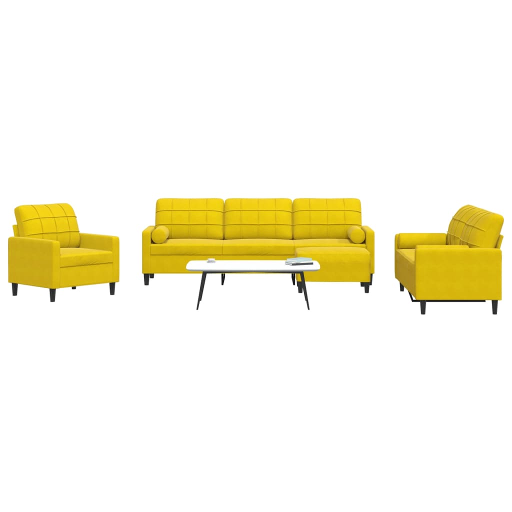 Set di Divani 4 pz con Cuscini e Rinforzi Giallo in Velluto - homemem39