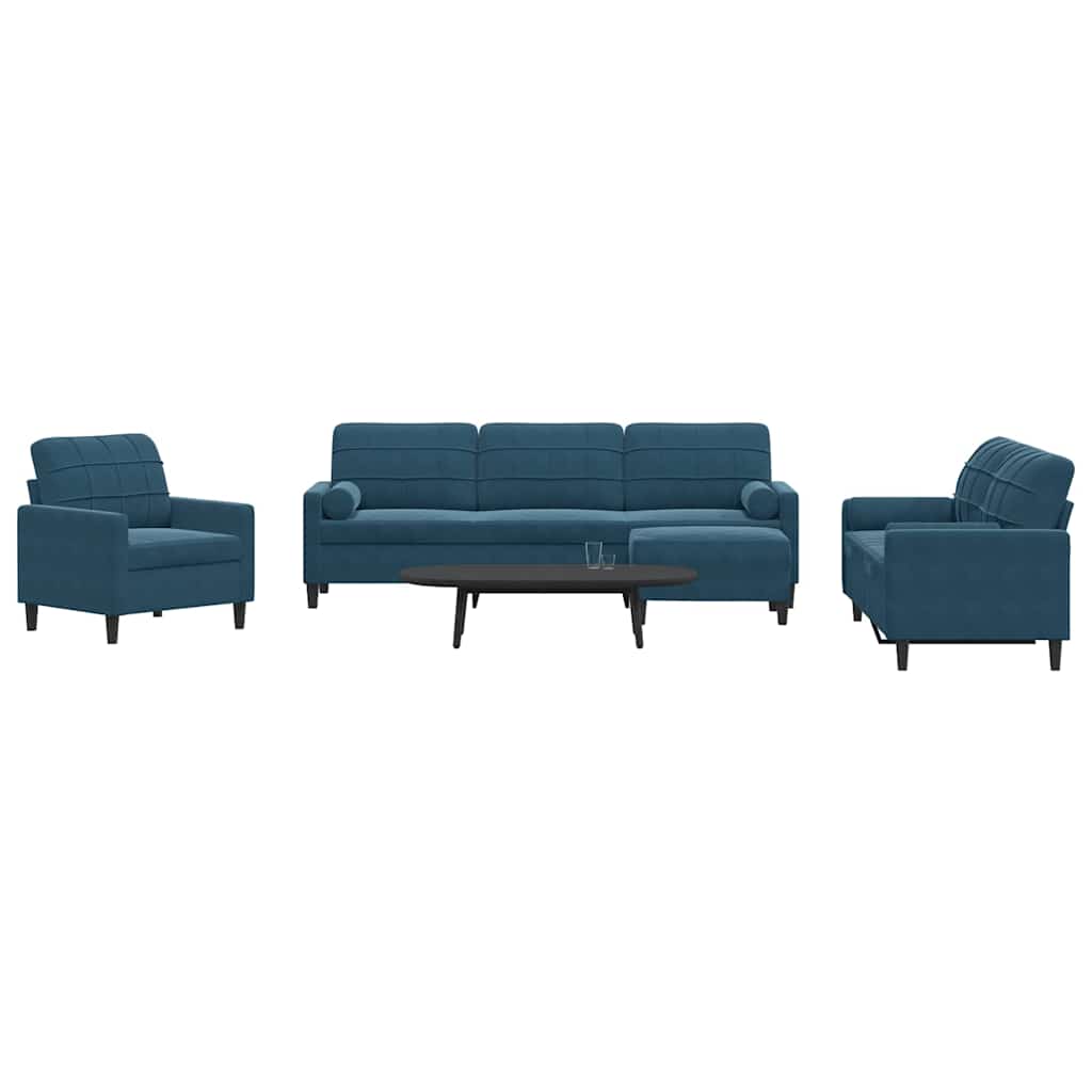 Set di Divani 4 pz con Cuscini e Rinforzi Blu in Velluto | homemem39