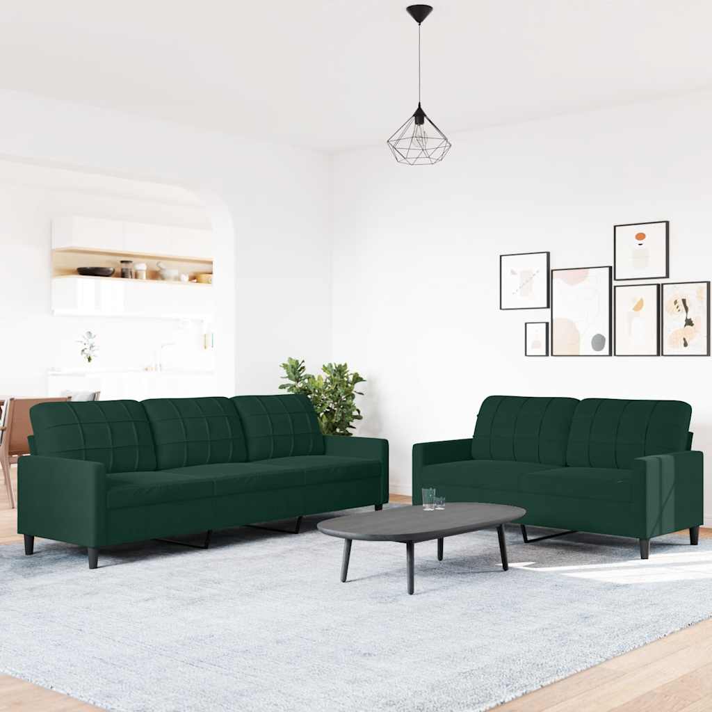 Set di Divani 2 pz con Cuscini Verde scuro in Velluto