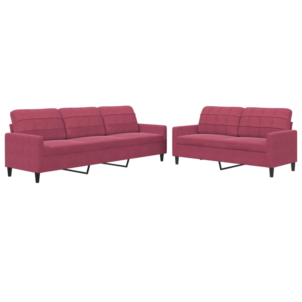 Set di Divani 2 pz con Cuscini Rosso Vino in Velluto - homemem39