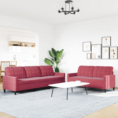 Set di Divani 2 pz con Cuscini Rosso Vino in Velluto - homemem39