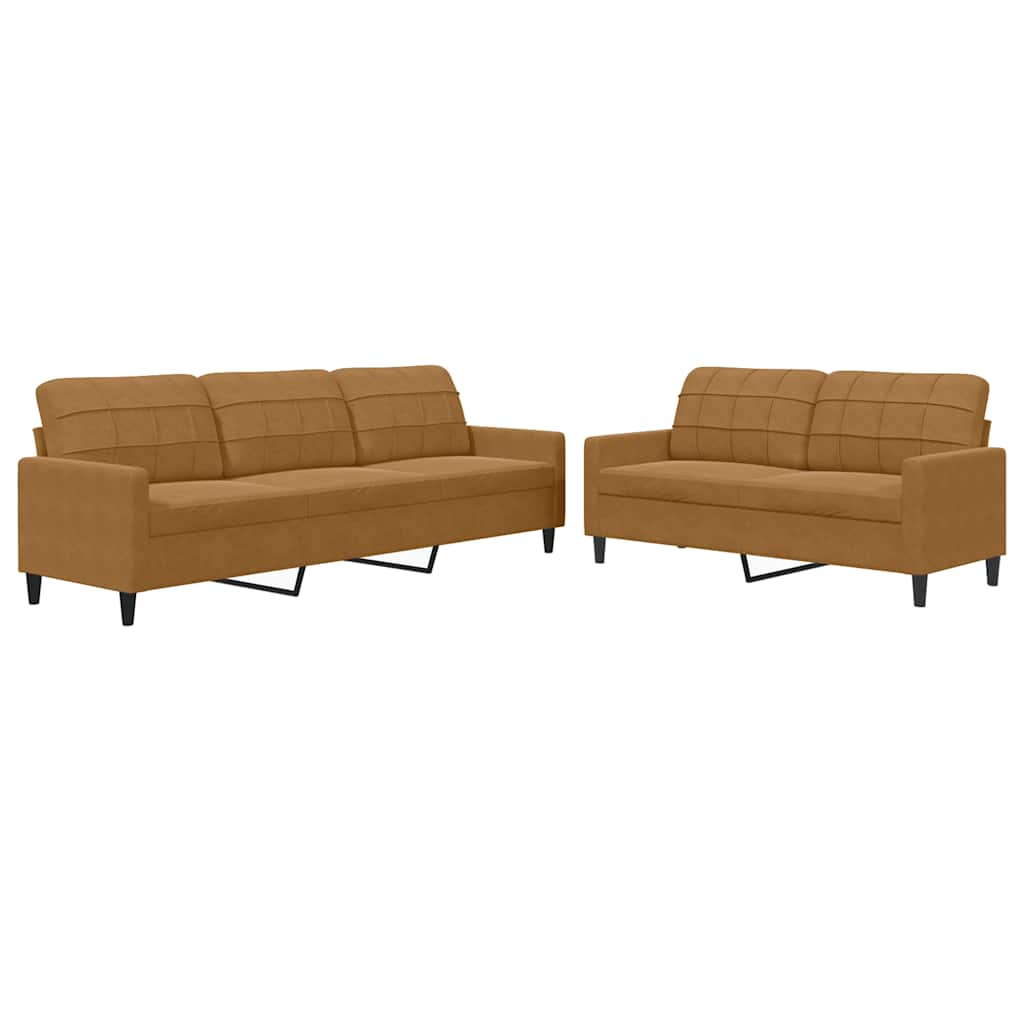 Set di Divani 2 pz con Cuscini Marrone in Velluto | homemem39