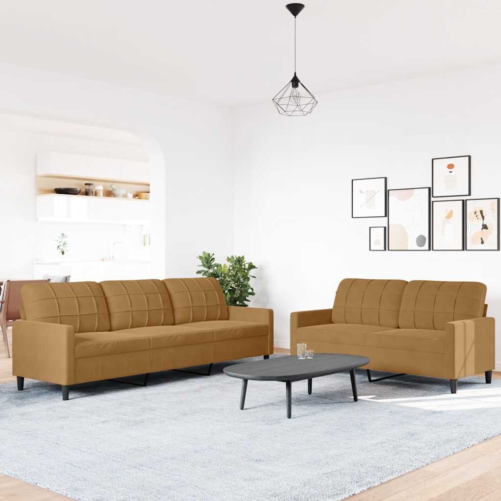 Set di Divani 2 pz con Cuscini Marrone in Velluto | homemem39