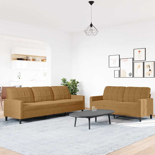 Set di Divani 2 pz con Cuscini Marrone in Velluto | homemem39