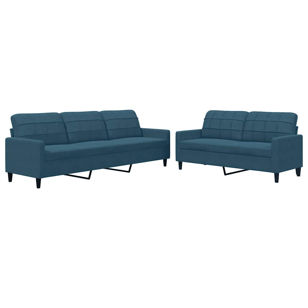 Set di Divani 2 pz con Cuscini Blu in Velluto | homemem39