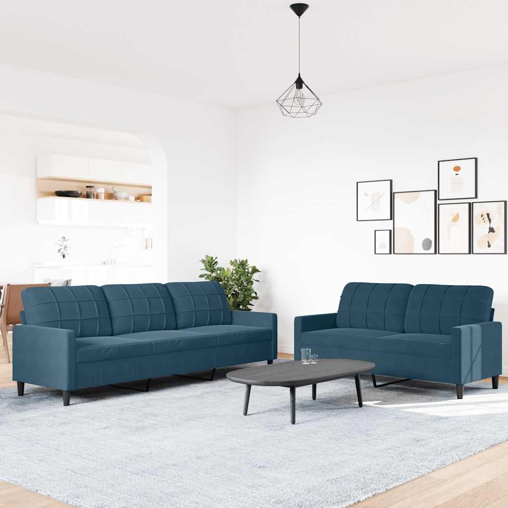 Set di Divani 2 pz con Cuscini Blu in Velluto | homemem39