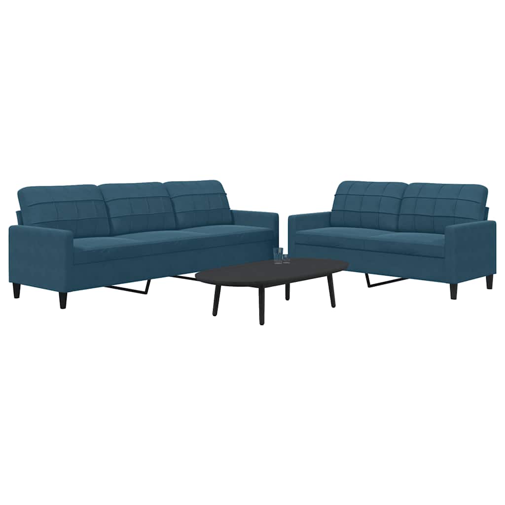 Set di Divani 2 pz con Cuscini Blu in Velluto | homemem39