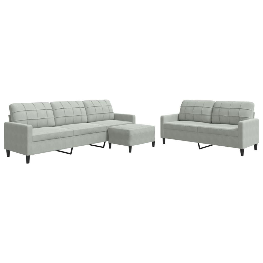 Set di Divani 3 pz con Cuscini Grigio Chiaro in Velluto | homemem39