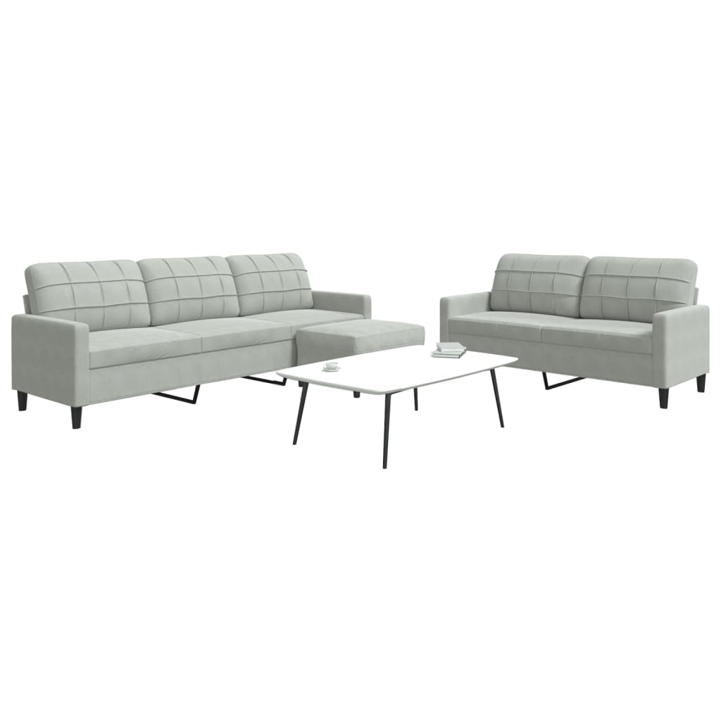 Set di Divani 3 pz con Cuscini Grigio Chiaro in Velluto | homemem39