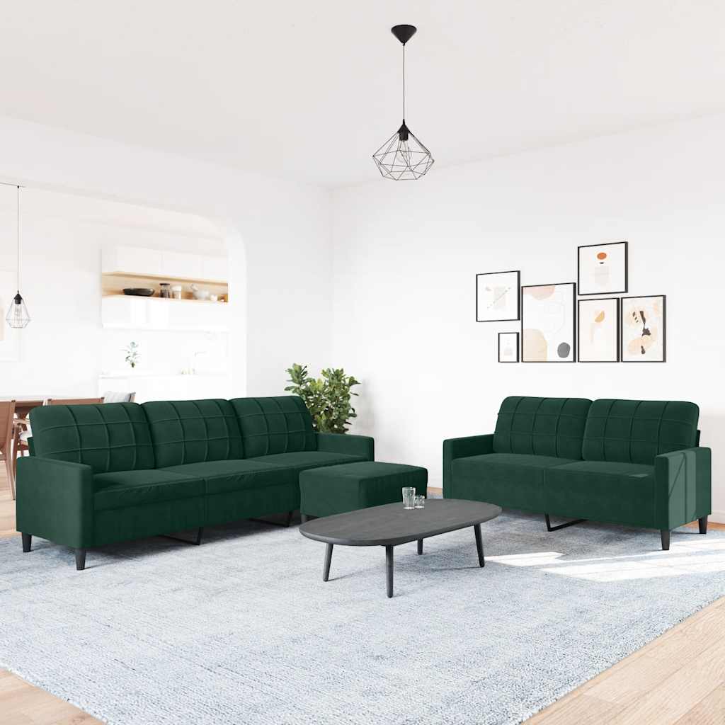 Set di Divani 3 pz con Cuscini Verde scuro in Velluto | homemem39