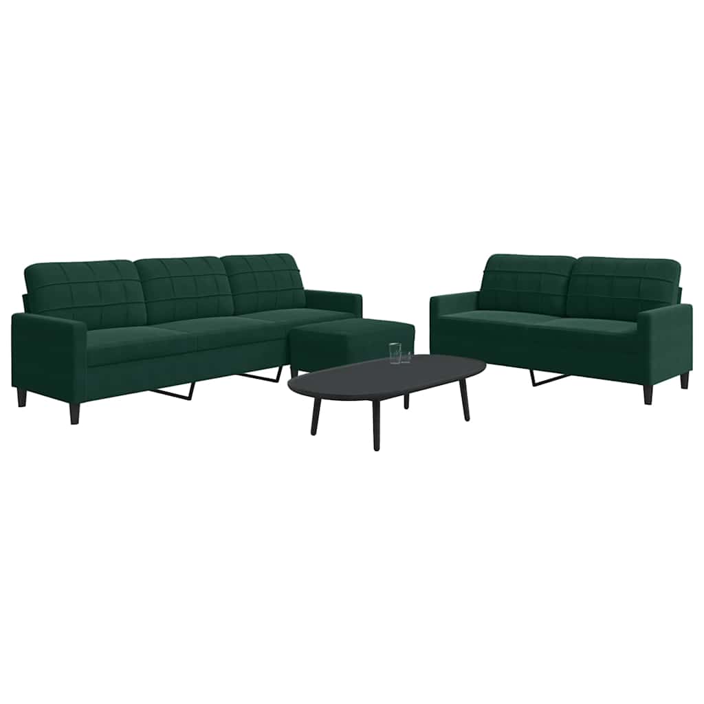 Set di Divani 3 pz con Cuscini Verde scuro in Velluto | homemem39