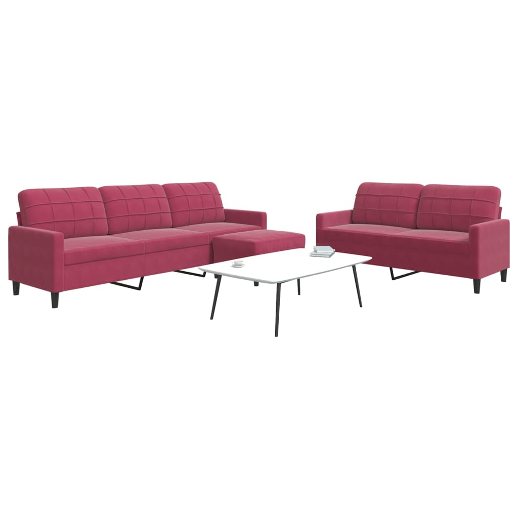 Set di Divani 3 pz con Cuscini Rosso Vino in Velluto | homemem39