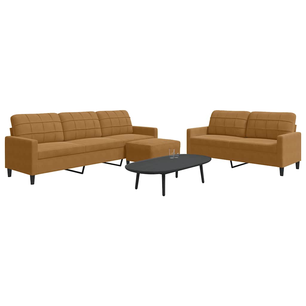 Set di Divani 3 pz con Cuscini Marrone in Velluto | homemem39
