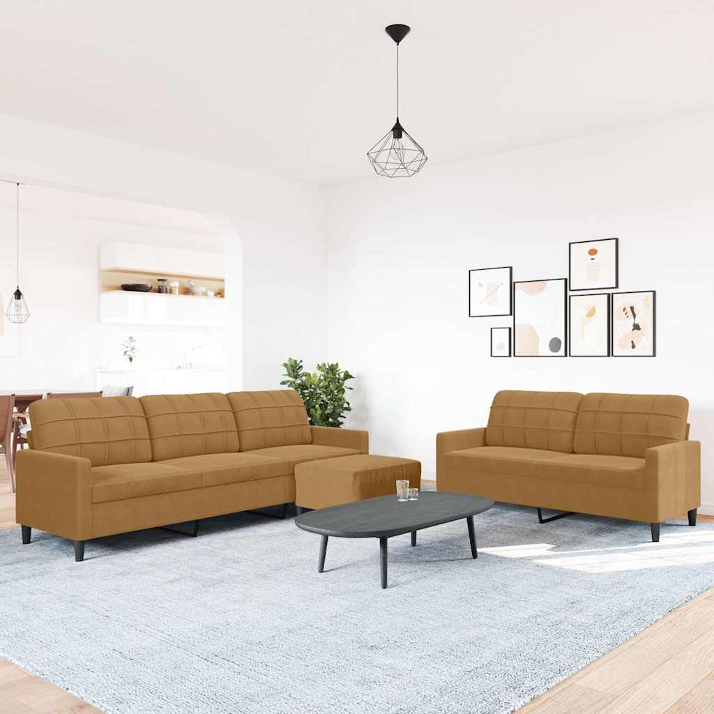 Set di Divani 3 pz con Cuscini Marrone in Velluto | homemem39