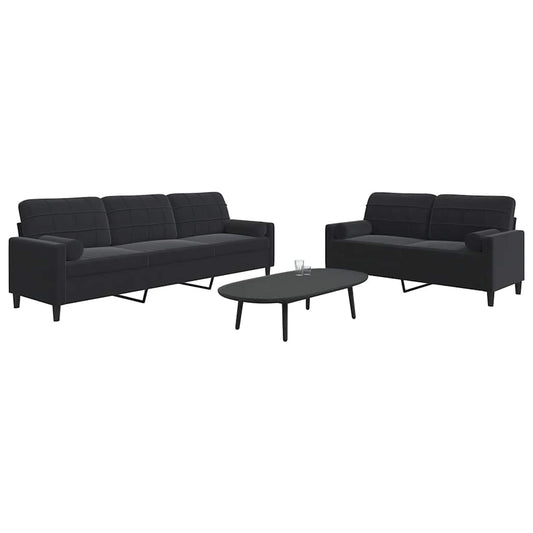 Set di Divani 2 pz con Cuscini e Rinforzi Nero in Velluto | homemem39
