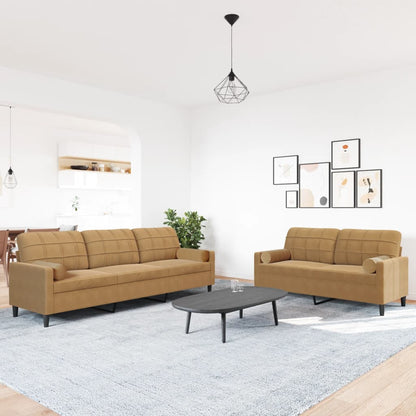 Set di Divani 2 pz con Cuscini e Rinforzi Marrone in Velluto