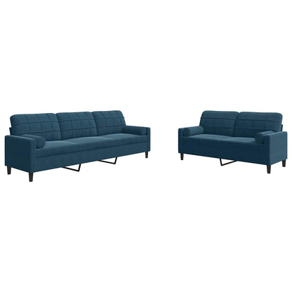 Set di Divani 2 pz con Cuscini e Rinforzi Blu in Velluto | homemem39
