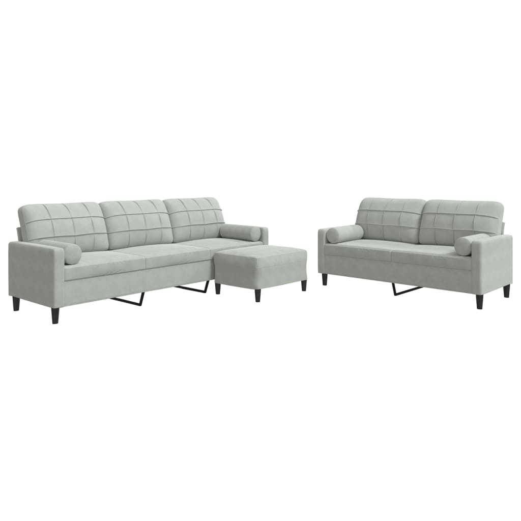 Set di Divani 3 pz con Cuscini e Rinforzi Grigio Chiaro Velluto | homemem39