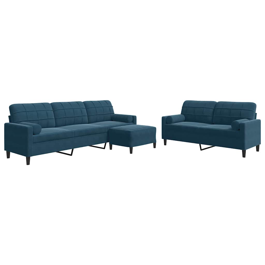 Set di Divani 3 pz con Cuscini e Rinforzi Blu in Velluto | homemem39