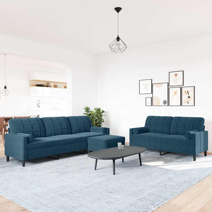Set di Divani 3 pz con Cuscini e Rinforzi Blu in Velluto | homemem39