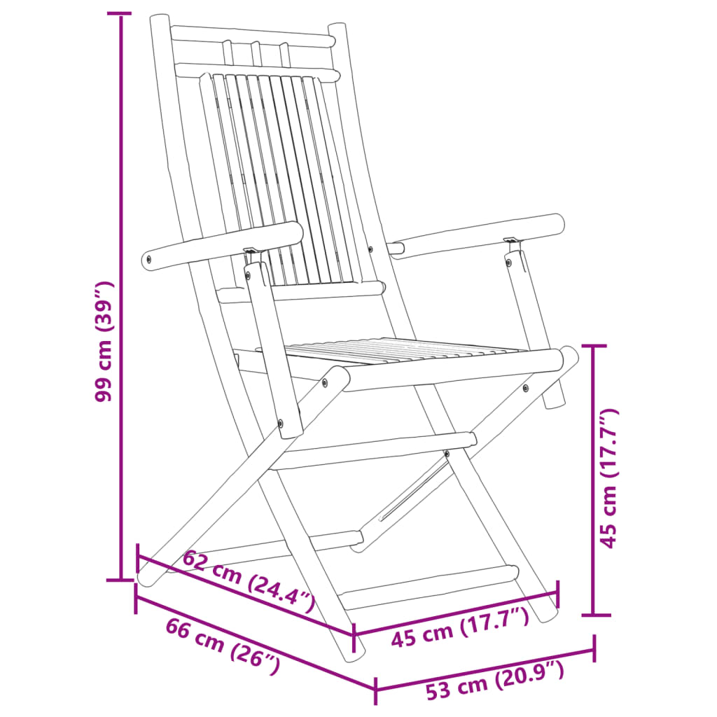 Sedie da Giardino Pieghevoli 4 pz 53x66x99 cm in Bambù