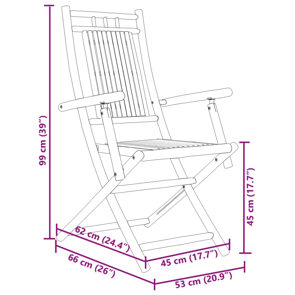 Sedie da Giardino Pieghevoli 8 pz 53x66x99 cm in Bambù