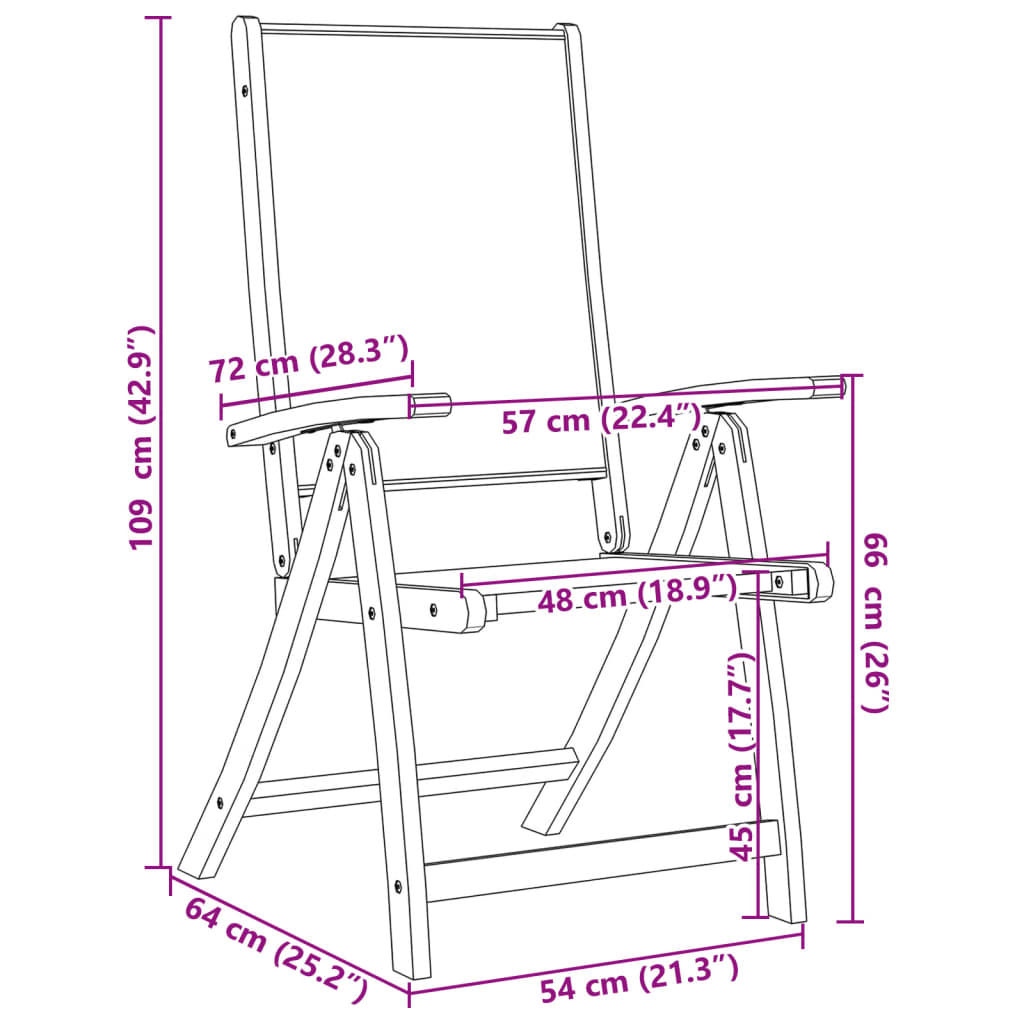 Sedie da Giardino Pieghevoli 4 pz Massello d'Acacia e Textilene