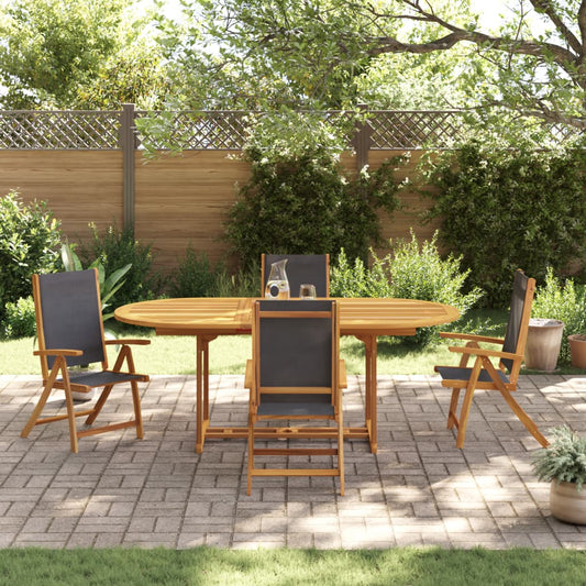 Set Pranzo da Giardino 5pz Legno Massello di Acacia e Textilene