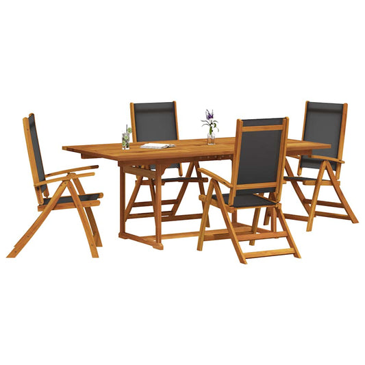 Set Pranzo da Giardino 5pz Legno Massello di Acacia e Textilene