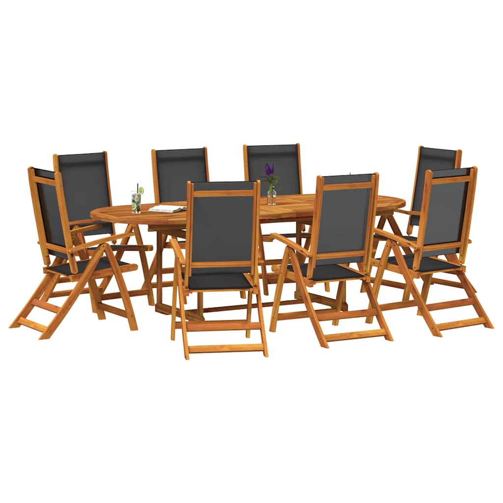 Set Pranzo da Giardino 9pz Legno Massello di Acacia e Textilene