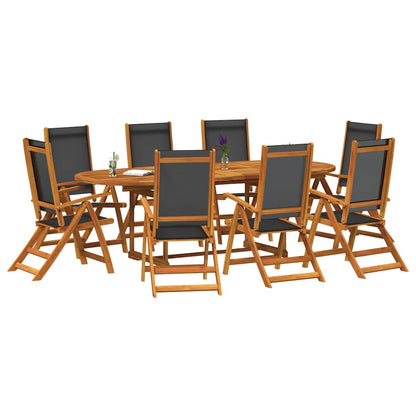 Set Pranzo da Giardino 9pz Legno Massello di Acacia e Textilene