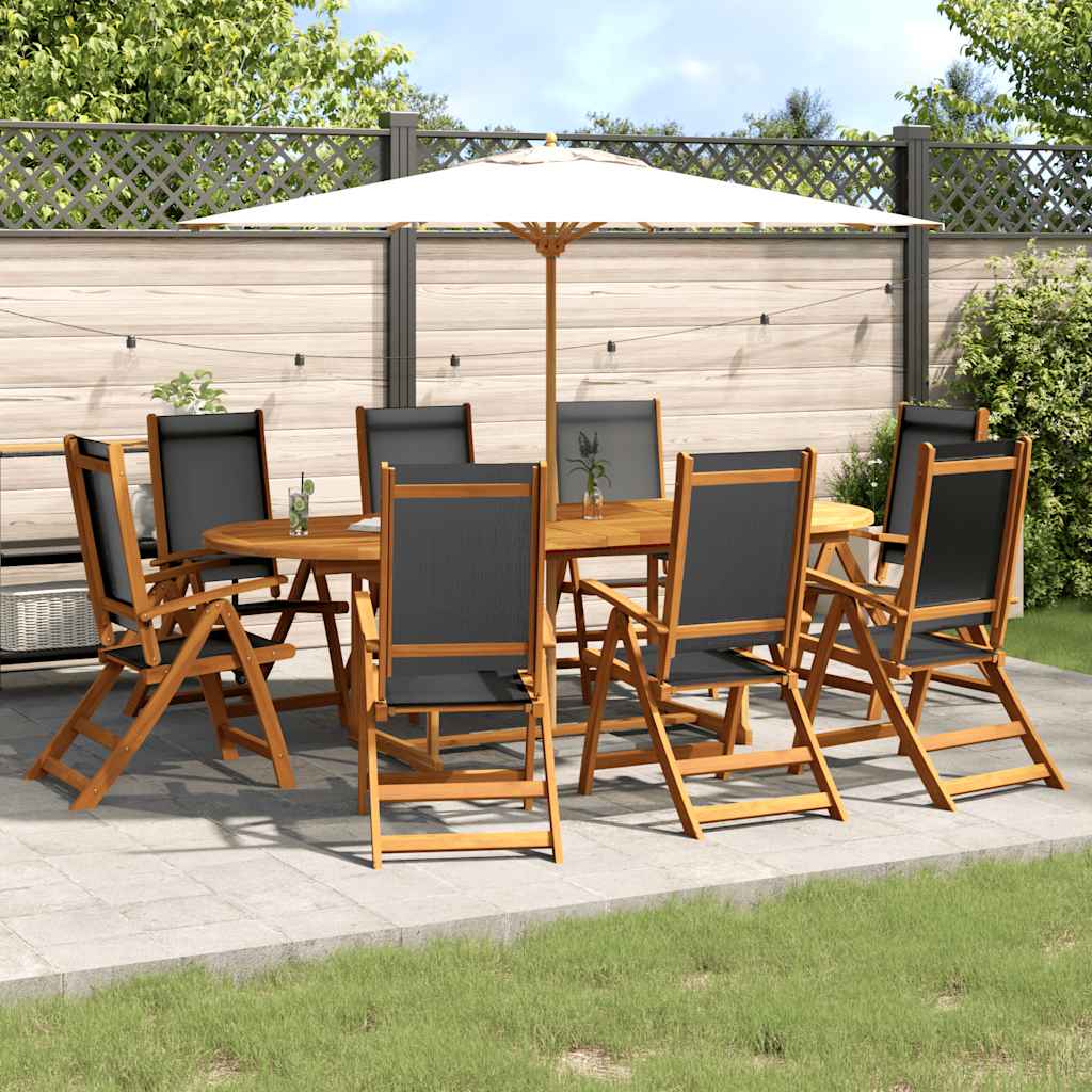 Set Pranzo da Giardino 9pz Legno Massello di Acacia e Textilene | homemem39