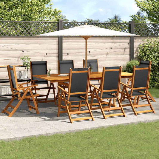 Set Pranzo da Giardino 9pz Legno Massello di Acacia e Textilene | homemem39