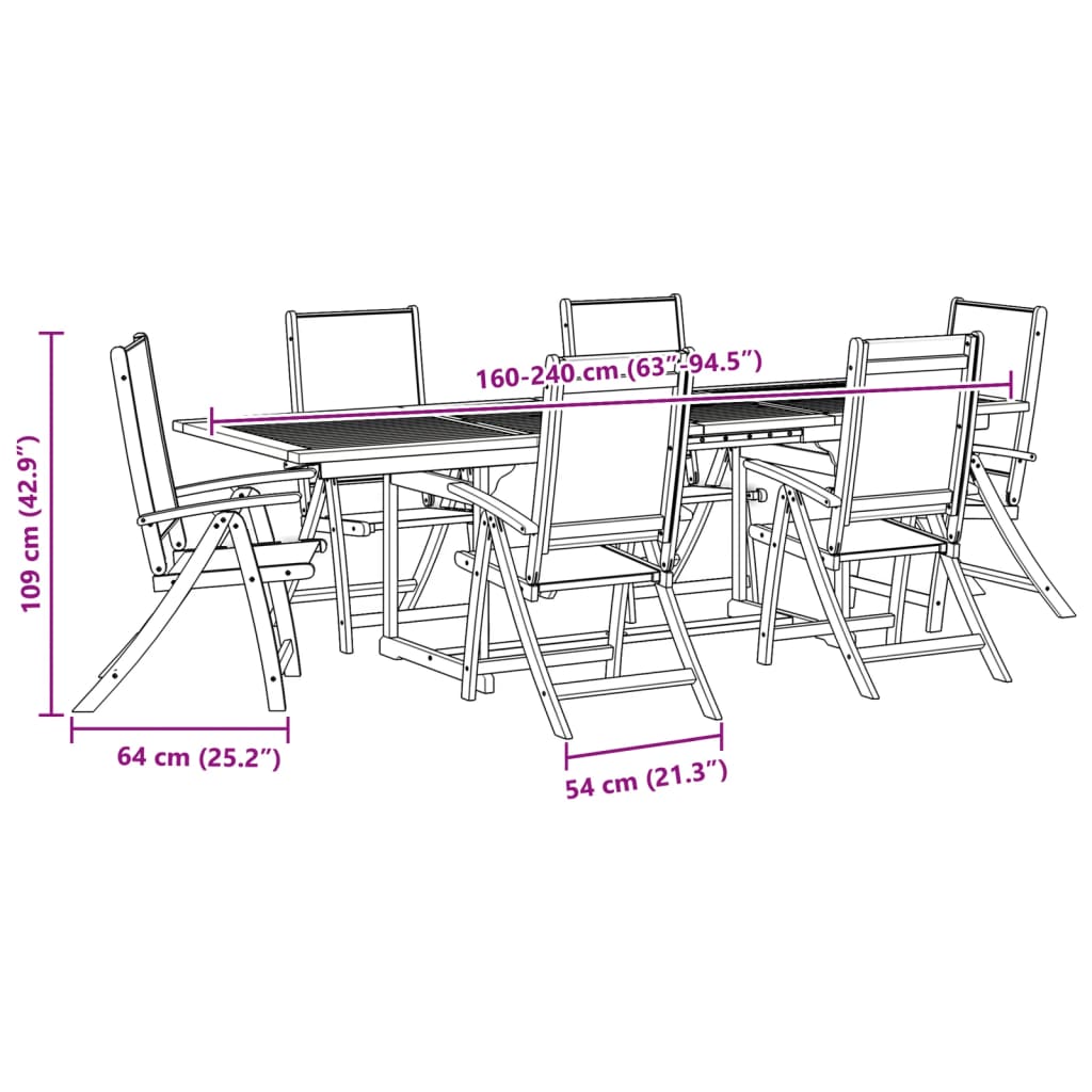 Set Pranzo da Giardino 7pz Legno Massello di Acacia e Textilene