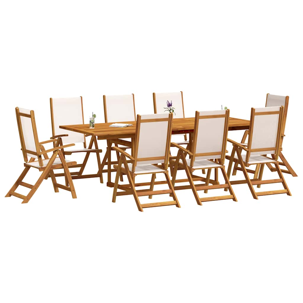 Set Pranzo da Giardino 9pz Legno Massello di Acacia e Textilene | homemem39