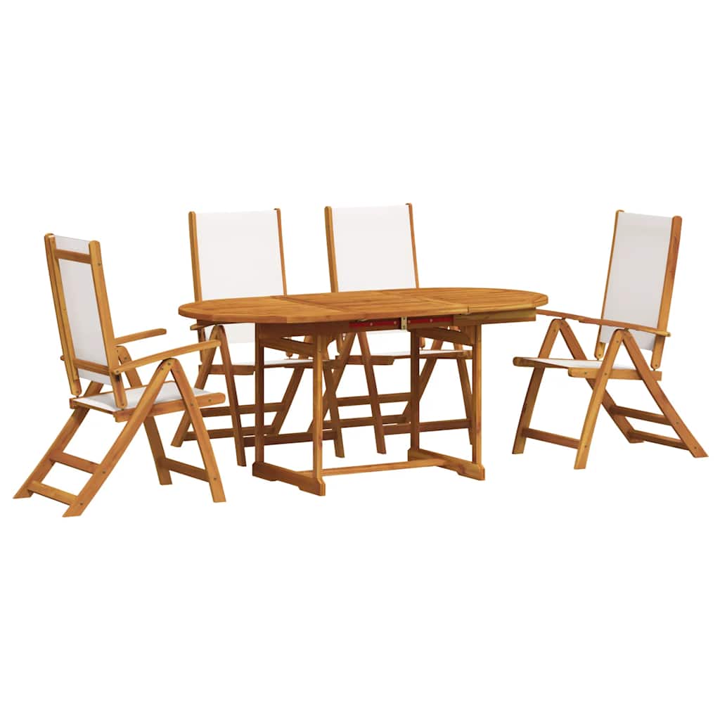 Set Pranzo da Giardino 5pz Legno Massello di Acacia e Textilene