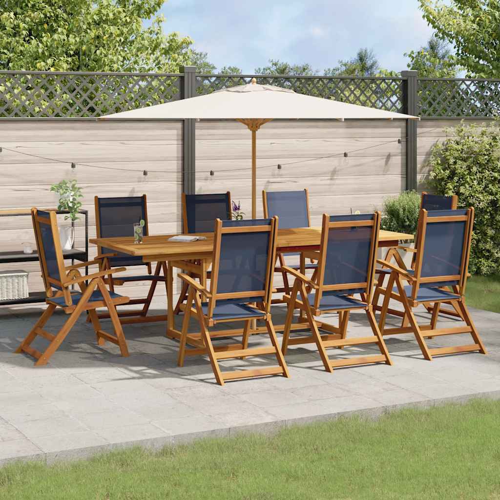 Set Pranzo da Giardino 9pz Legno Massello di Acacia e Textilene | homemem39