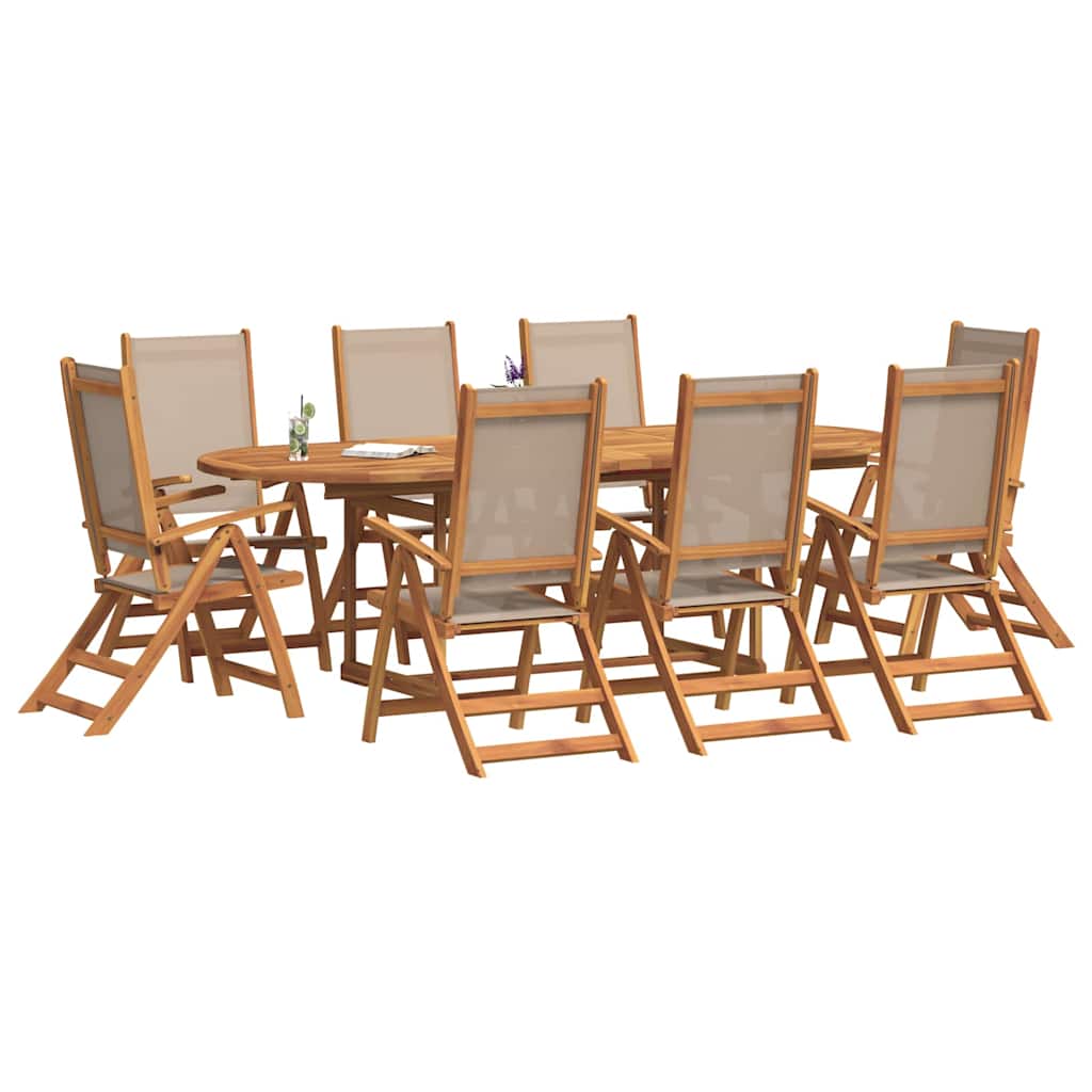 Set Pranzo da Giardino 9pz Legno Massello di Acacia e Textilene