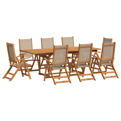 Set Pranzo da Giardino 9pz Legno Massello di Acacia e Textilene