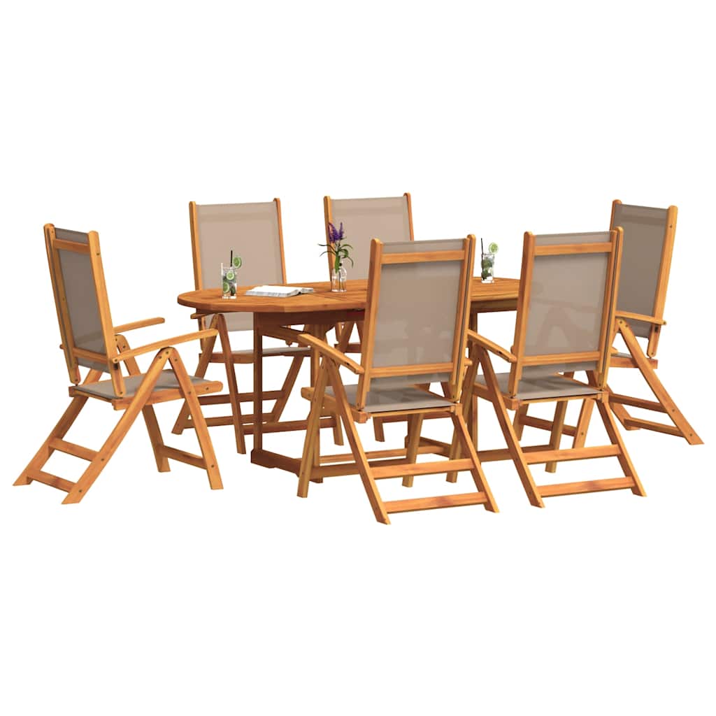 Set Pranzo da Giardino 7pz Legno Massello di Acacia e Textilene