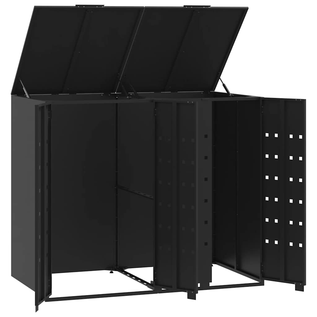 Copribidone con Ruote per 2 Bidoni Nera 138x79x117cm in Acciaio | homemem39