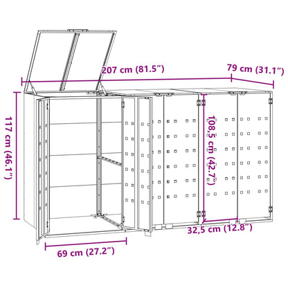 Copribidone con Ruote per 3 Bidoni Nera 207x79x117cm in Acciaio