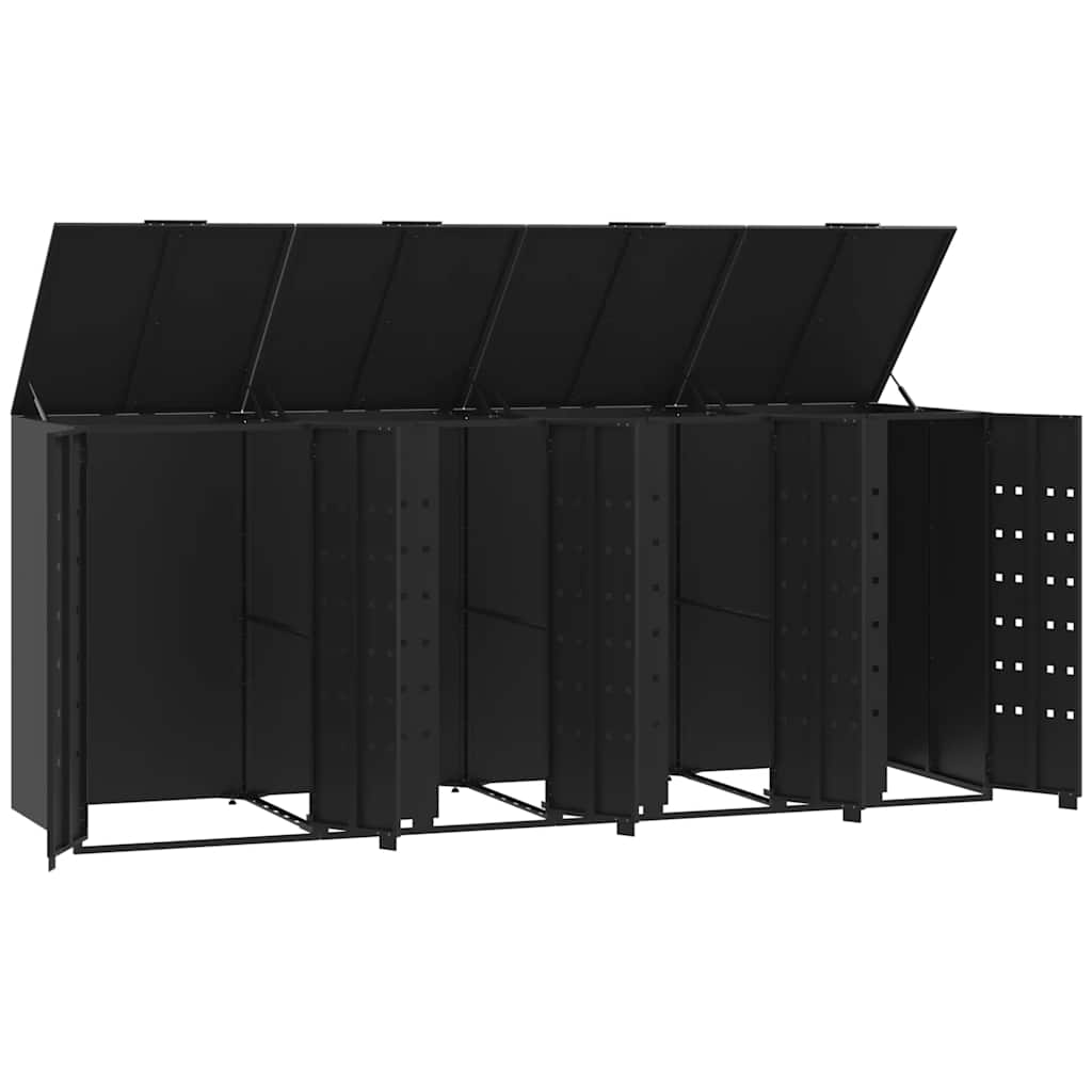 Copribidone con Ruote per 4 Bidoni Nera 276x79x117cm in Acciaio | homemem39