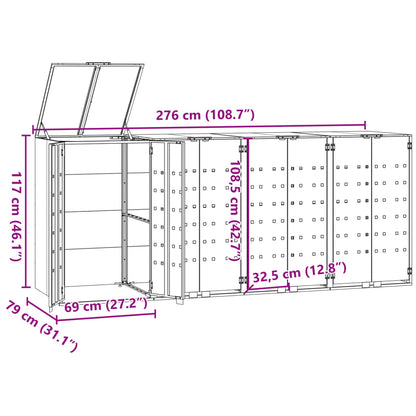 Copribidone con Ruote per 4 Bidoni Nera 276x79x117cm in Acciaio