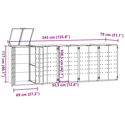 Copribidone con Ruote per 5 Bidoni Nera 345x79x117cm in Acciaio