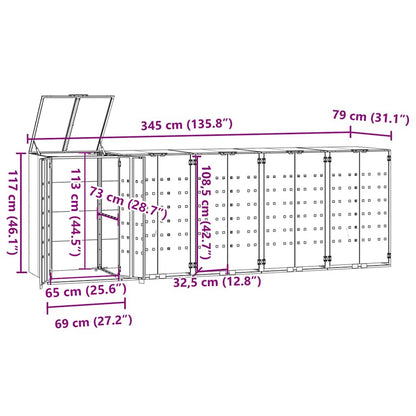 Copribidone con Ruote per 5 Bidoni Nera 345x79x117cm in Acciaio - homemem39