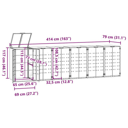 Copribidone con Ruote per 6 Bidoni Nera 414x79x117cm in Acciaio - homemem39
