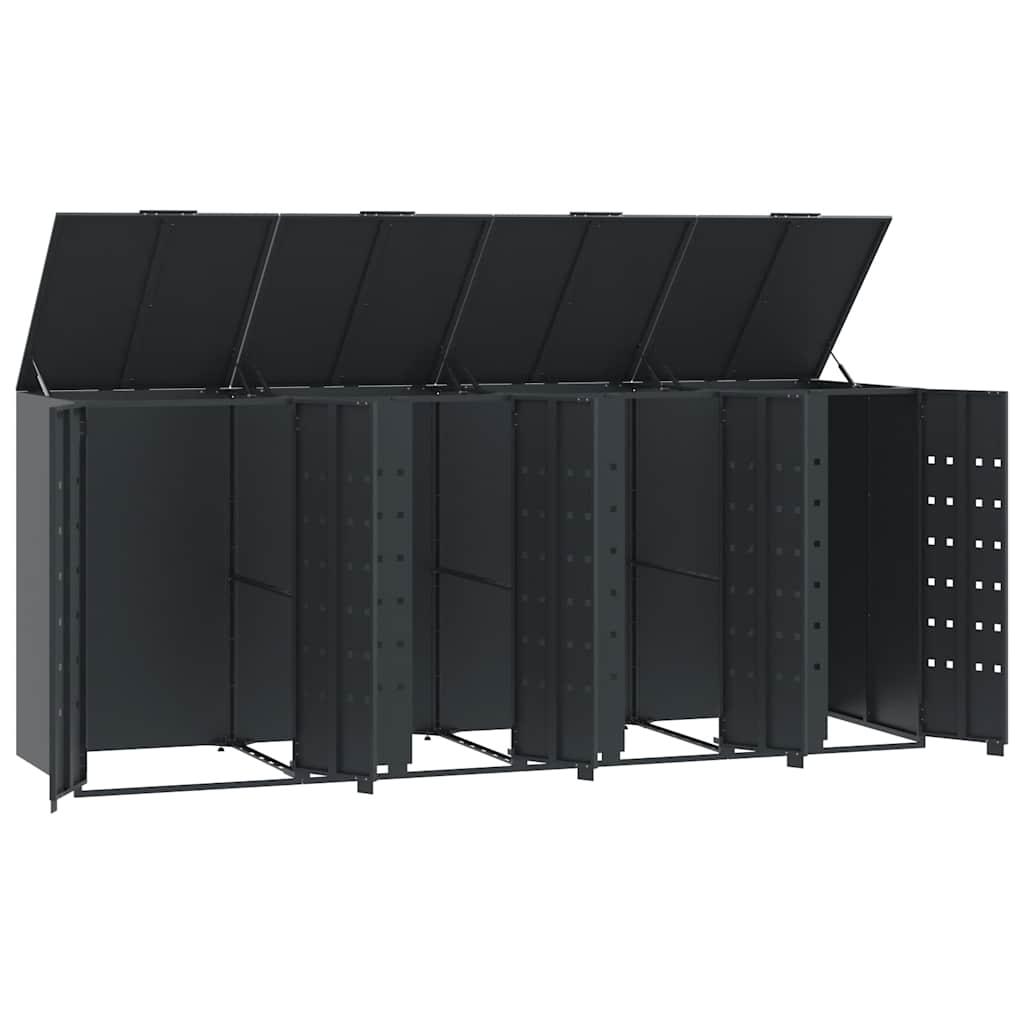 Copribidone con Ruote 4 Bidoni Antracite 276x79x117cm Acciaio | homemem39